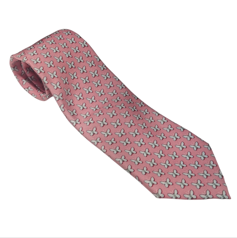 Vineyard Vines Men's Pink White Butterfly Handmade Silk Tie